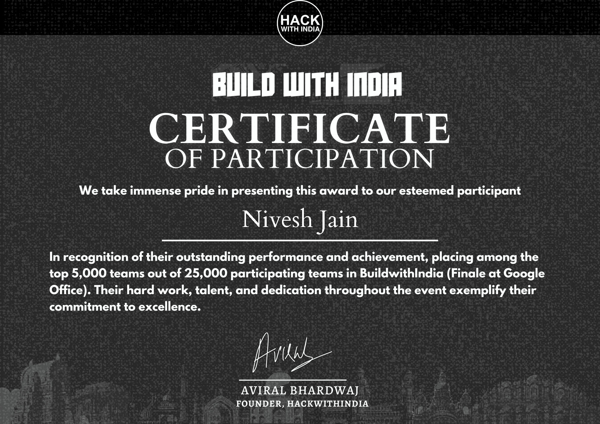 Nivesh Jain certificate - Bespoke System Integrity