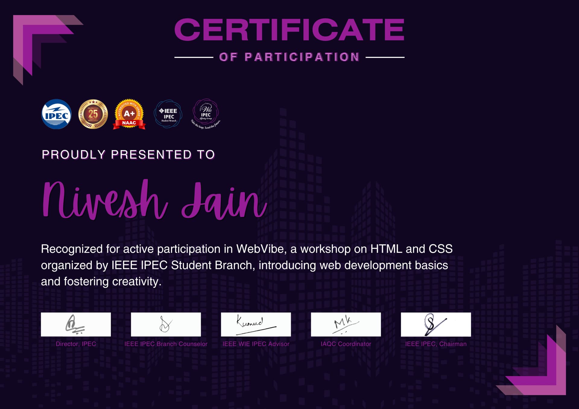 Nivesh Jain certificate - Performance Engineering